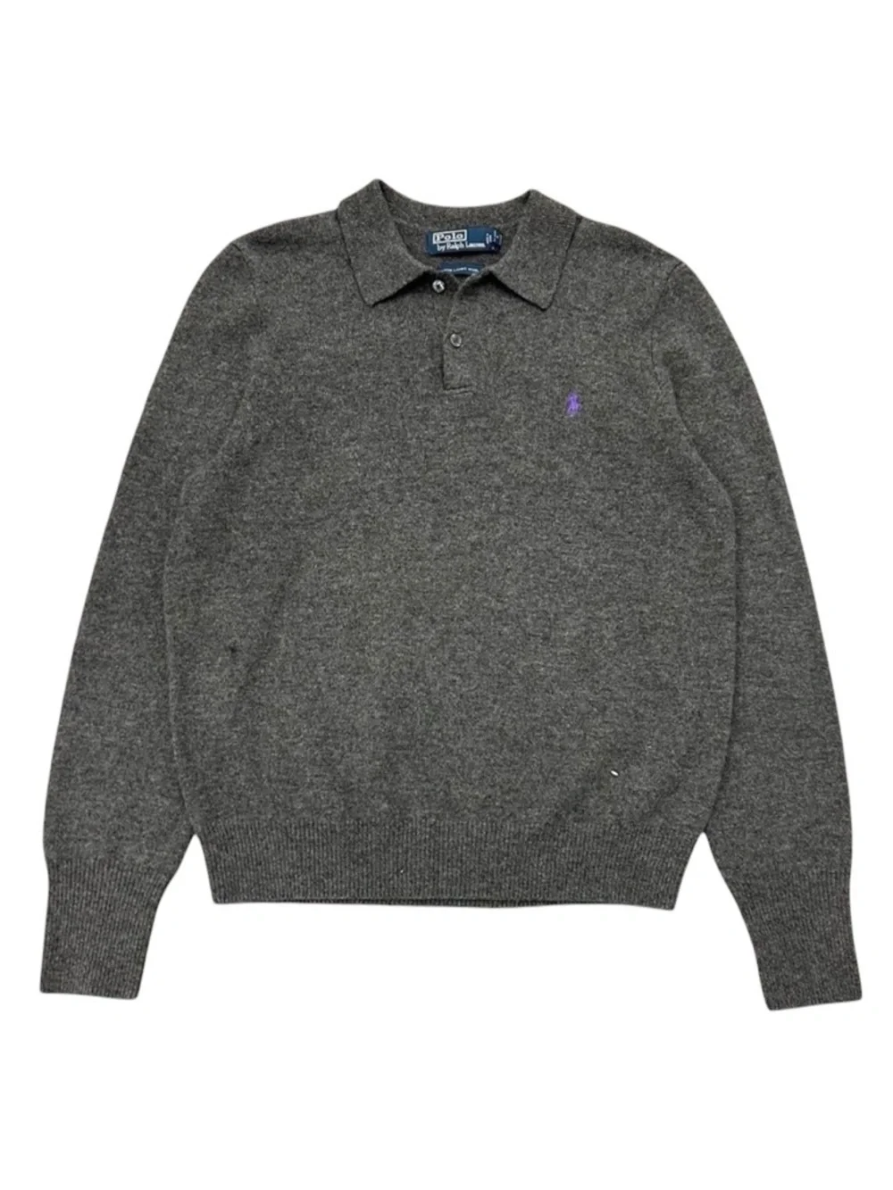 Polo Ralph Lauren Lambs Wool Polo Pullover Knit Sweater Men’s Large Gray Vintage